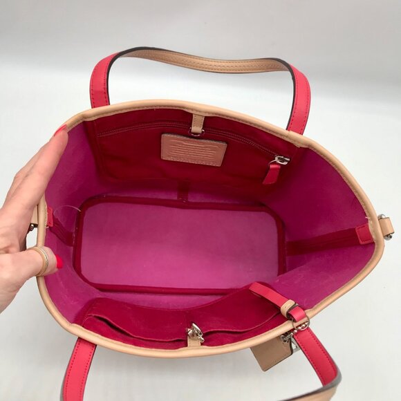 Coach Pink & Tan Leather Park Metro Convertible Tote F26731 - Picture 10 of 11